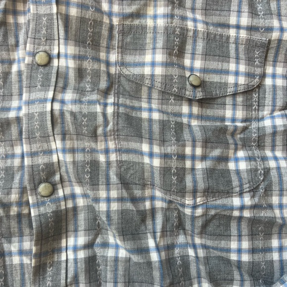 Lucky Brand Shirt Men’s Size Large Grey and White Plaid Snap Button Up - Picture 2 of 7